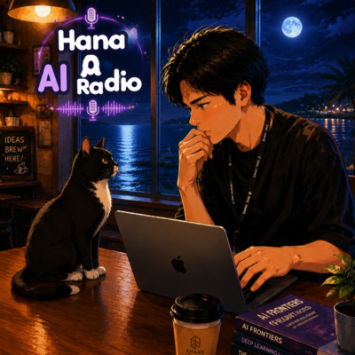 夜の窓辺でHanaと管理人がAIの話題を整理する、Hana AI Radioのカバー画像